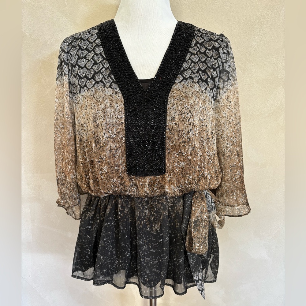 Badgley Mischka American Glamour beaded chiffon top